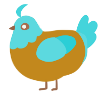 A ochre and aqua chicken with a head pattern