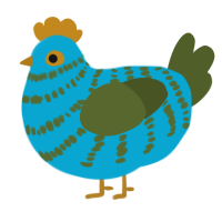 A cerulean and olive chicken with a bar pattern