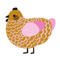 A ochre and pink chicken with a lace pattern