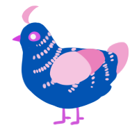 A ultramarine and pink chicken with a half-bar pattern