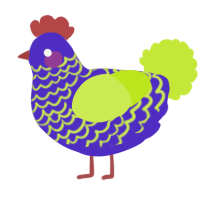 A indigo and lime chicken with a lace pattern