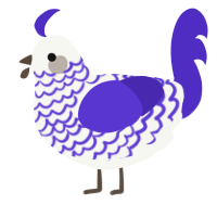A white and indigo chicken with a lace pattern