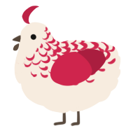 A cream and crimson chicken with a half-lace pattern