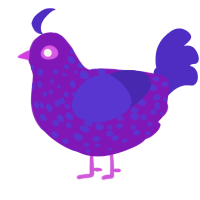 A violet and indigo chicken with a speckle pattern