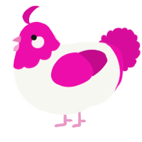 A white and fuchsia chicken with a head pattern