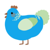 A sky and gluppy chicken with a neck-band pattern