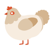 A cream and beige chicken with a head pattern
