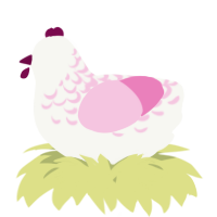 A white and pink chicken with a half-lace pattern