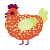 A vermilion and lemon chicken with a speckle pattern