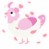 A white and pink chicken with a head pattern