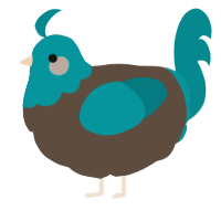 A bark and teal chicken with a head pattern