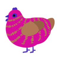 Fosforito, a fuchsia and brown chicken with a bar pattern