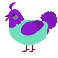 A mint and violet chicken with a head pattern