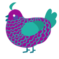 A plum and turquoise chicken with a lace pattern