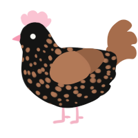 A black and brown chicken with a speckle pattern
