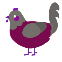 A wine and grey chicken with a head pattern
