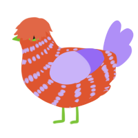 A vermilion and lilac chicken with a bar pattern