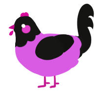 A orchid and black chicken with a head pattern