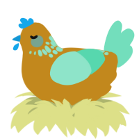 A ochre and mint chicken with a neck-speckle pattern