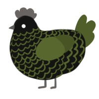 A black and olive chicken with a lace pattern