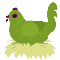 A chartreuse chicken with a half-bar pattern