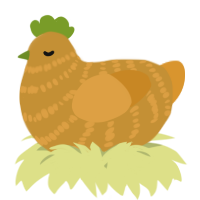 A gold and orange chicken with a bar pattern