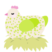 A cream and lime chicken with a speckle pattern