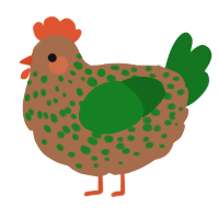 A brown and leaf chicken with a speckle pattern