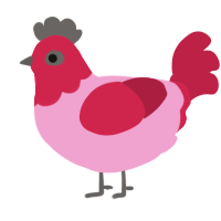 A pink and crimson chicken with a head pattern