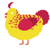 A yellow and crimson chicken with a half-lace pattern