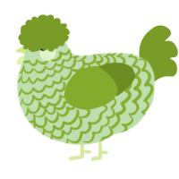 A gluppy and chartreuse chicken with a lace pattern