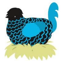 A sable and cerulean chicken with a lace pattern