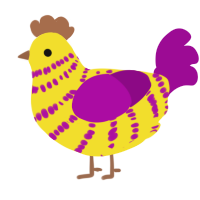 A yellow and plum chicken with a bar pattern