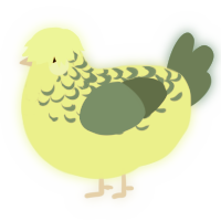 A lime and teal chicken with a half-lace pattern