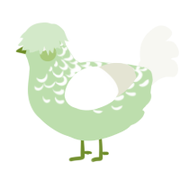 A gluppy and white chicken with a half-lace pattern