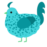 A aqua and teal chicken with a speckle pattern