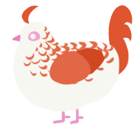 A white and vermilion chicken with a half-lace pattern