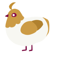 A white and gold chicken with a head pattern