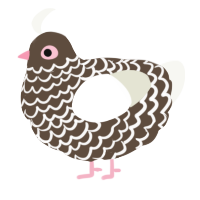 A bark and white chicken with a lace pattern