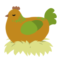 A ochre and chartreuse chicken with a neck-speckle pattern