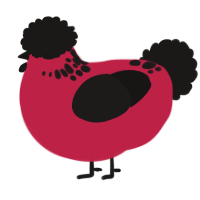 A crimson and sable chicken with a neck-speckle pattern