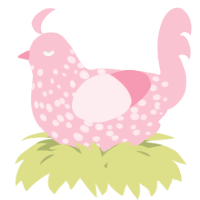 A rose chicken with a speckle pattern