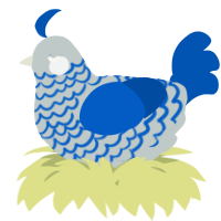 A silver and ultramarine chicken with a lace pattern