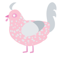 Bubblegum Drop, a rose and mist chicken with a speckle pattern