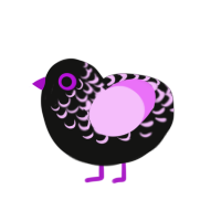 Despair, a black and fuchsia chicken with a half-lace pattern