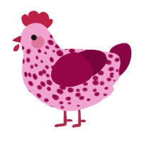 A pink and maroon chicken with a speckle pattern