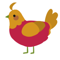 A crimson and ochre chicken with a head pattern