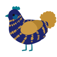 A navy and gold chicken with a bar pattern