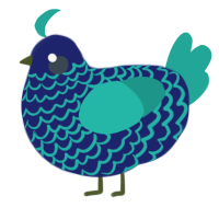 A navy and turquoise chicken with a lace pattern