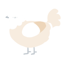 A cream chicken with a head pattern